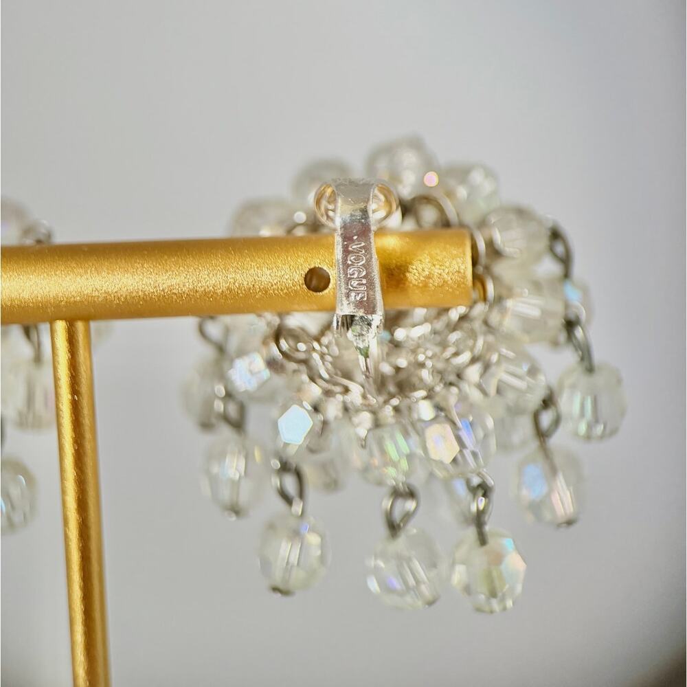 VTG VOGUE Rare Vintage 1960's Glass Crystal Aurora Borealis Waterfall Earrings - Picture 7 of 16
